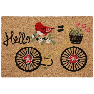 Relaxdays Fußmatte Kokos, Schriftzug & Fahrrad-Motiv, Türvorleger innen & außen, Kokosmatte 40 x 60 cm, Türmatte, bunt