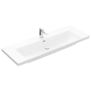 Villeroy & Boch Subway 3.0 Schrankwaschtisch, 1 Hahnloch, mit Überlauf, ungeschliffen, 1300x475mm, 4A70D5R1, Farbe: Weiß CeramicPlus