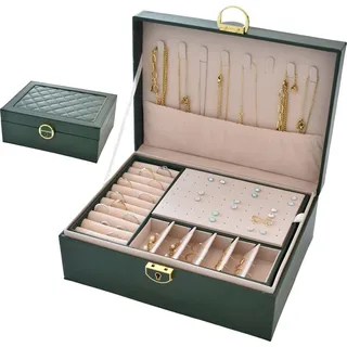 Schmuckkästchen leder abschließbar Damen Rosa Mädchen Schmuckaufbewahrung Reise Weiß rechteckig klein Schmuckbox Schwarz Schmuckkasten mit Schloss Grün (Grun)