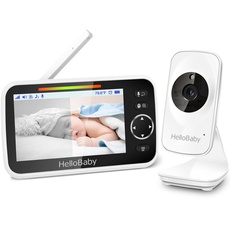 HelloBaby Babyphone mit Kamera und Audio, 12,7 cm (5 Zoll) Farb-LCD-Bildschirm, Infrarot-Nachtsichtkamera, VOX-Modus, Temperaturanzeige, Schlaflie