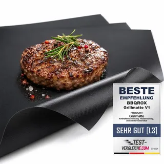 BLACKROX BBQ GRILLMATTE BBQROX 3ER SET (40×33 cm) – Grillmatten für Gasgrill, Holzkohle & Elektro – Wiederverwendbare Antihaft-Grill Matte für Fleisch, Fisch & Gemüse – Schwarz