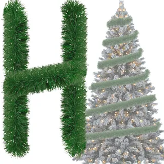 Weihnachtsgirlanden Lametta Weihnachtsbaum Grün 4X 3M Girlande Weihnachten Lametta Ø 9 cm,Tannengirlande Weihnachtsbaumschmuck Gold Weihnachtsdeko Christbaumschmuck Girlande