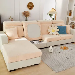 ShowyLive 2023 Neue Sofa Sitzkissenbezug Stretch Sitzkissenschutz M-Größe für Sofa Zurück, Stretch Rückenkissenbezüge für Sofabezug Ecksofa L Form (1 Stück, Blätter Beige)