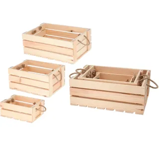 Kistenset , Naturfarben , Holz , 3-teilig , 43x16x29 cm , Fsc , Tragegriff , Ordnen & Aufbewahren, Dekoboxen & Aufbewahrungsboxen, Holzkisten