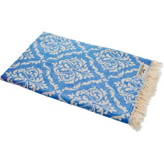 Carenesse Jacquard Hamamtuch Barock 90 x 175 cm blau I Edles Hamam Handtuch 100% saugfähige Baumwolle mit hochwertiger Webung I Pestemal/Fouta weich & zart I Leichtes Hamam Strandtuch kompakt