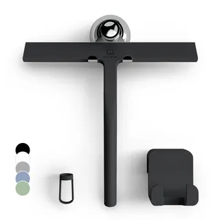 GÜTEWERK Duschabzieher Set mit Halter Schwarz 23 cm