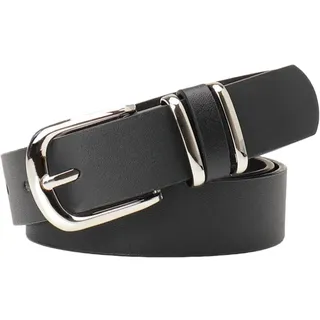 AMateschitz Damen Leder Gürtel Schmaler Taillengürtel mit Silber Schnalle Mode Ledergürtel Damengürtel Leder Verstellbarer Ledergürtel Skinny Retro Taillengürtel für Jeans Hosen Kleider Schwarz
