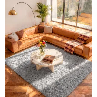 ROHATIM Teppich Wohnzimmer 200 x 300 cm grau Waschbar Rutschfester Hochflorteppich Kinderzimmer Schlafzimmer Flauschiger Teppiche