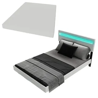 Juskys Schwebebett Lissabon Weiß 140/200 cm Kunstleder mit Matratze , Textil , 140x200 cm , Schlafzimmer, Betten, Polsterbetten