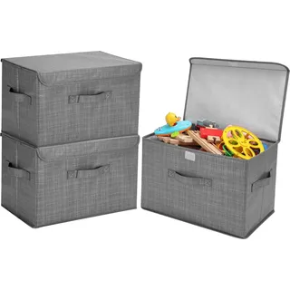 Faltbare Aufbewahrungsboxen mit Deckel - 3 Stück - 39 x 24 x 25 cm - Stoff Aufbewahrungskorb - Kleideraufbewahrungsorganizer - Kleidung Spielzeug Bücher - Schrank.