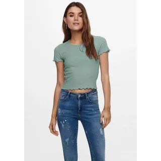 Only Rundhalsshirt ONLEMMA S/S SHORT TOP NOOS JRS Rundhals, modisch, regular fit, gewellter Abschluss, unifarben grün XS (34)