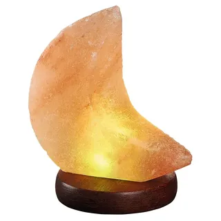 moses. Omm for you Salzkristall-Lampe Mond mit USB, Leuchte aus Natursalz mit LED und Sockel aus Rosenholz, Salzkristalllampe, 63329, Orange-rot