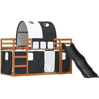 vidaXL Etagenbett mit Rutsche und Gardinen Weiß und Schwarz 90x200 cm - Schwarz