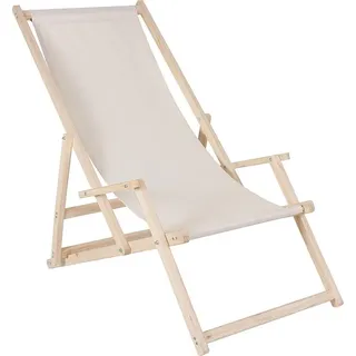 Mucola Strandstuhl mit Armlehnen Strandliege Holz Liegestuhl klappbar Gartenliege Sonnenliege Faltliege - Beige - Beige