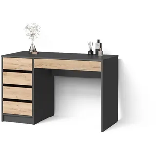 Livinity® Schminktisch Imola Anthrazit/Goldkraft Eiche ohne Spiegel , Holzwerkstoff , 5 Fächer , 5 Schubladen , Rechteckig , 120x75x55 cm , Wohnzimmer, Wohnzimmertische, Konsolentische