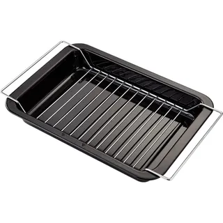 Ofenblech mit Halterung Judge-Essentials Emaille, Kohlenstoffstahl/Emaille, 39 x 25 x 5 cm, schwarz/silber - Schwarz, Silber