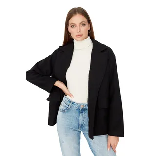 TRENDYOL Damen Trendyol Damen Oversize Zweireihig Plain Webstoff Mantel Coat, Schwarz, 42 EU