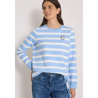 Sweatshirt CECIL, Damen, Gr. L (42), blau (easy blau), Sweatware, Obermaterial: 65% Baumwolle, 35% Polyester, gestreift, normal, Rundhals, Bündchen, Sweatshirts Sweatshirt, Printdetail, mit Tunnelzug am Saum, Baumwollmix