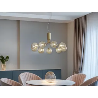 LED Pendellampe mehrflammig Gold mit Glaskugeln Bernsteinfarben EsstischLampen - Gold