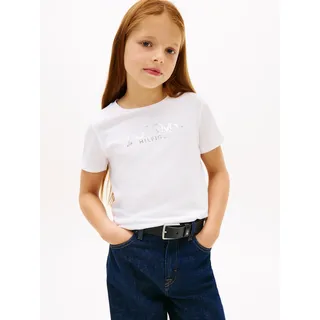 T-Shirt TOMMY HILFIGER, Kinder, Gr. 8 (128), weiß, Single Jersey, Obermaterial: 60% Baumwolle, 40% Polyester, unifarben, regular fit normal, Rundhals, eingesetzt abgesteppte Kante, Shirts T-Shirt, Regular fit, für Kinder bis 16 Jahre