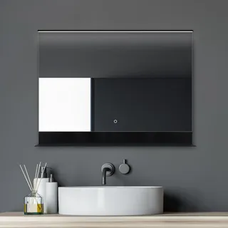 Talos Badspiegel Black Home - Badezimmerspiegel in 80 x 60 cm - Badspiegel mit praktischer Ablage
