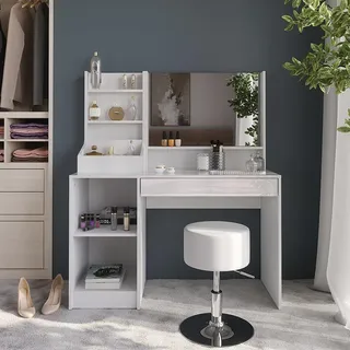 Vicco Schminktisch Sherry, 119.8 cm 4 Teile, Weiß/Weiß Hochglanz - Weiß