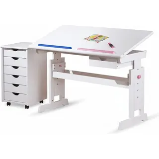Kinderschreibtisch Baru + Rollcontainer Simon Kiefer weiß Komplettset - Weiß