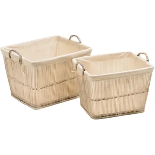 Premier Housewares 1901443 Rustikale Gewvaschene Aufbewahrungskörbe-2er Set, Bambus, Baumwolle, Weiß, 40x50x38
