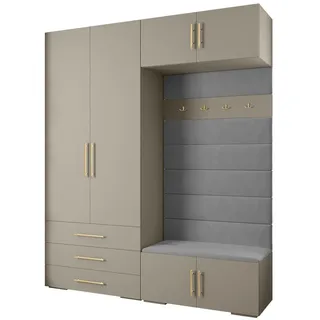Abiks Möbel Garderoben-Set 236,7/200/47 , Kaschmir, Grau, Goldfarben , Holz , Nachbildung , 8 Fächer , 200x236.7x47 cm , Garderobe, Garderoben-Sets & Garderoben-Serien, Garderoben-Sets