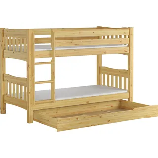Etagenbett Kiefer Massivholzbett 90x200 Stockbett Hochbett Zubehör wählbar V-60.15-09Ni70 Rollrost. Matratzen und Bettkasten inkl. - Braun