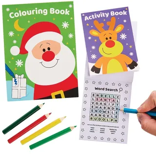 Baker Ross FX392 Weihnachten Mini Aktivitäten Sets - 4er Pack, Ausmalen, Puzzles und Malen nach Zahlen mit Buntstiften für Kinder