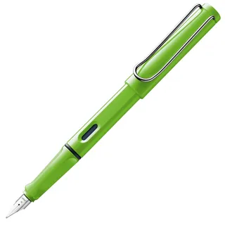 Lamy safari green Füller - Füllhalter mit ergonomischem Griff & polierter Stahlfeder in Strichbreite B – robuster ASA-Kunststoff - inkl. Tintenpatrone T 10 blau - Rechtshänder