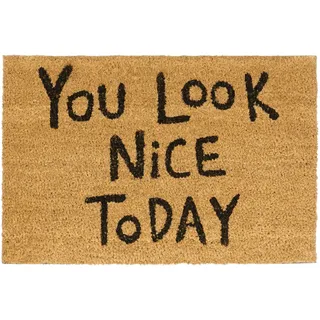 Relaxdays Fußmatte Kokos You Look Nice Today 40 x 60 Kokosmatte mit Rutschfester PVC Unterlage Fußabtreter aus Kokosfaser als Schmutzfangmatte und Eingangsmatte Gummi Türvorleger, Natur