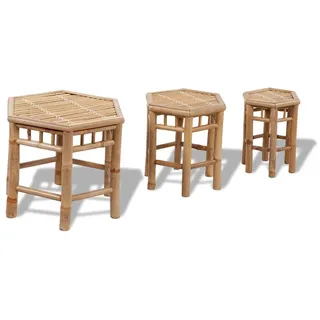 vidaXL Gartenhocker 3er set Bambus , Braun , Naturmaterialen , Sechseckig , 50x40x43 cm , Gartenmöbel, Gartensessel, Gartenhocker