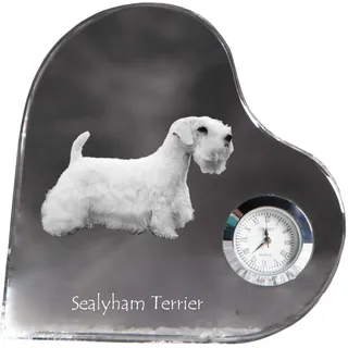 Sealyham Terrier - Kristalluhr mit einem Hundebild, Herzregal-Uhr, personalisierte Standuhr der Marke Art-Dog - Transparent