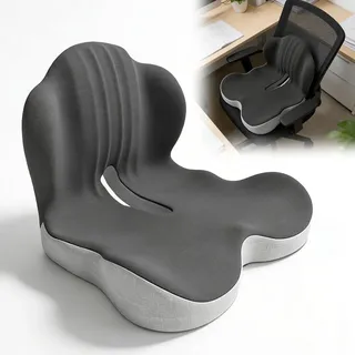 Meenewching Ergonomisches Sitzkissen mit Rückenlehne, L-Förmige Memory-Schaum-Sitzpolster mit Lendenwirbelstütze und Druckverteilung, lendenwirbelkissen für Bürostuhl, Auto und Rollstuhl, Grau