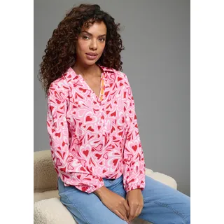 Longbluse LAURA SCOTT, Damen, Gr. 38, pink, gemustert, Web, Obermaterial: 100% Viskose, gemustert, hüftbedeckend, V-Ausschnitt, elastischer Bund, Blusen Longbluse, mit Kontrasttape - NEUE KOLLEKTION