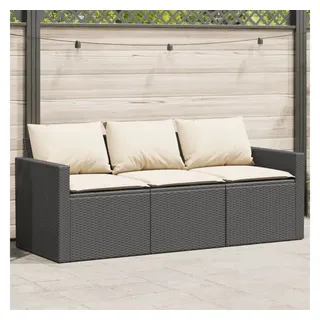 vidaXL Gartensofa mit Kissen 3-Sitzer Schwarz Poly Rattan