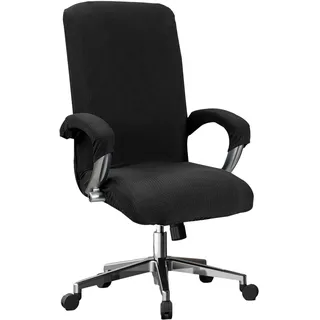 Elastische Stuhlhussen Bürostuhl, Stretch Gaming Stuhl Bezug, Computerstuhl Schonbezüge, Drehstuhl Abdeckung mit Armlehne, Polarfleece-Stuhlbezüge Waschbare Abnehmbare für Office Chair (Schwarz)