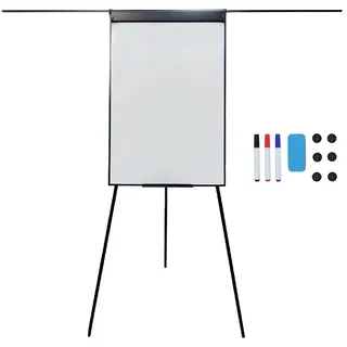 Relaxdays Flipchart Whiteboard, magnetisch, höhenverstellbar, Dreibein, Stifteablage, Alu-Rahmen, HB: 100x70 cm, schwarz