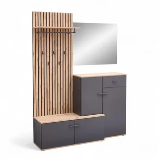 Stella Trading Xora Garderobe 148x199x38 cm Anthrazit Eiche Artisan