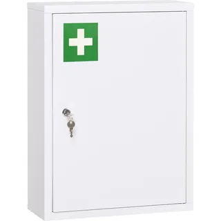 Kleankin Medizinschrank, Apothekerschrank mit 3 Fächern, 2 Schlüsseln Abschließbar, Stahl , Weiß , Metall , 40x53.5x15 cm , Badezimmer, Badmöbel, Medizinschränke
