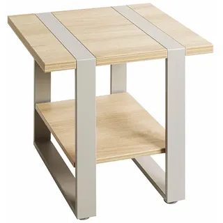HAKU Beistelltisch Eiche Natur Metall Kaschmirgrau Spanplatte Sofatisch im Industrial Loft Stil Couchtisch - Maße: B 45 x H 45 x T 45 cm Style: Modern