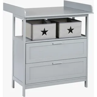roba Wickelkommode Hamburg mit abnehmbarem Aufsatz - Wickeltisch mit 2 Schubladen + 2 Boxen + Wandbefestigung - Babykommode mit Wickelhöhe 92 cm - Holz grau