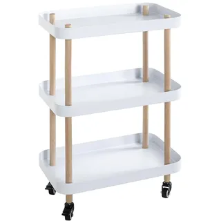 Haku-Möbel HAKU Beistelltisch Massivholz auf Rollen Natur Metall weiß rollbarer Couchtisch Sofatisch -Maße: B 50 x H 76 x T 30 cm Style: Modern