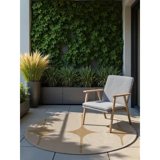 Hanse Home Northrugs Bowen In- & Outdoor Teppich Rund Modern - Modernes Flachgewebe, Wendeteppich mit Bogen Design, ÖKO-TEX Wetterfest & UV-beständig für Balkon, Terrasse, Garten – Jute Weiß, ⌀160cm
