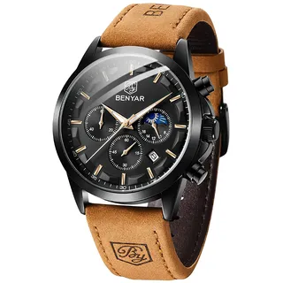 BENYAR by Herrenuhr Uhren Herren Wasserdicht Herrenuhren Chronograph m?nner Armbanduhr für Herren Eleganz Lederarmband/Edelstahl Quarz Geburtstags/Weihnachts Gold/Silber/Blau/Schwarz