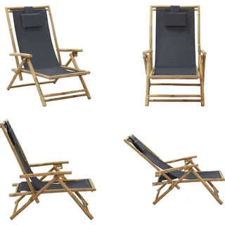 vidaXL Verstellbarer Relaxstuhl Dunkelgrau Bambus und Stoff - Relaxsessel - Klappstuhl - Klappstühle - Stuhl - Grau