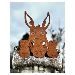 Gartenfigur Lustiger Eselkopf 33x23cm zum Anschrauben Edelrost Gartendeko Wetterfest