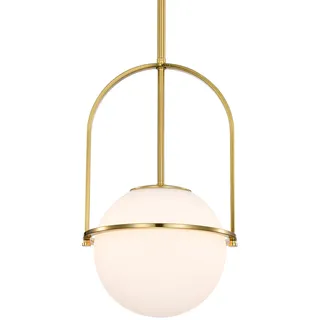 Alighting Pendelleuchte Gold Ø18 cm, Mid-Century Design mit Milchglas, Hängelampe für Kücheninsel & Esstisch, E14 (ohne Leuchtmittel)